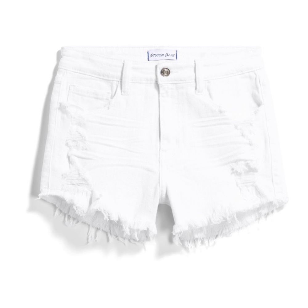 Distressed Frayed Hem Denim Shorts High Waist